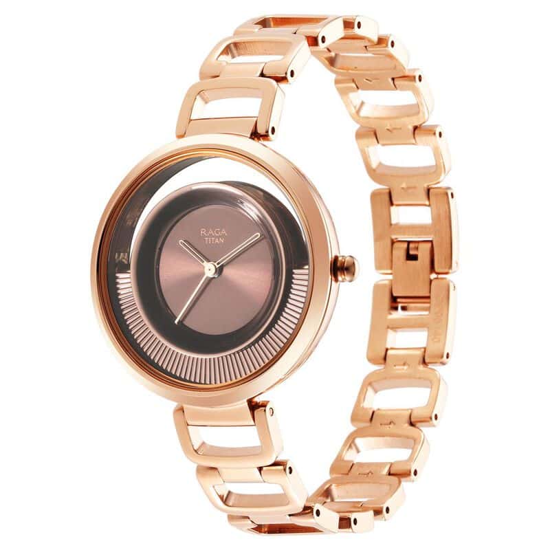 Titan Raga Moments Of Joy Brown Dial Analog Metal Strap Watch For Women Roro Fashion 0357